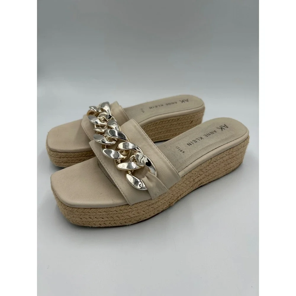 Anne Klein AK iFlex Cream Chain Link Platform Espadrille Slide Sandals Womens 9